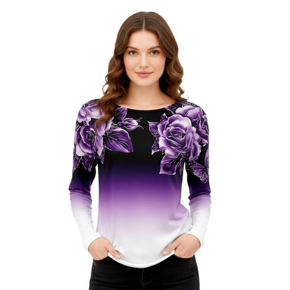 🔥👚Modna bluzka z długim rękawem i kwiatowym nadrukiem