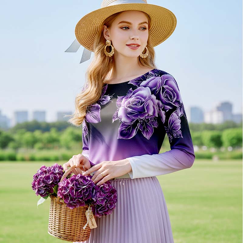 🔥👚Modna bluzka z długim rękawem i kwiatowym nadrukiem