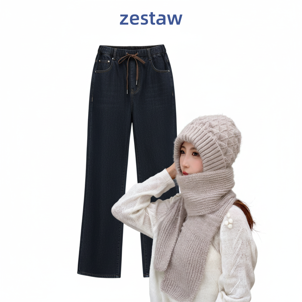 👖 Damska parka z pranego dżinsu z prostymi nogawkami