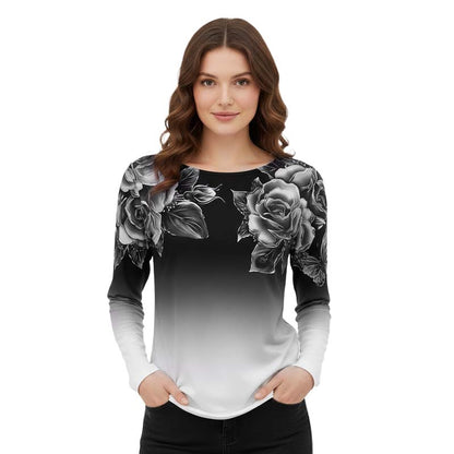 🔥👚Modna bluzka z długim rękawem i kwiatowym nadrukiem