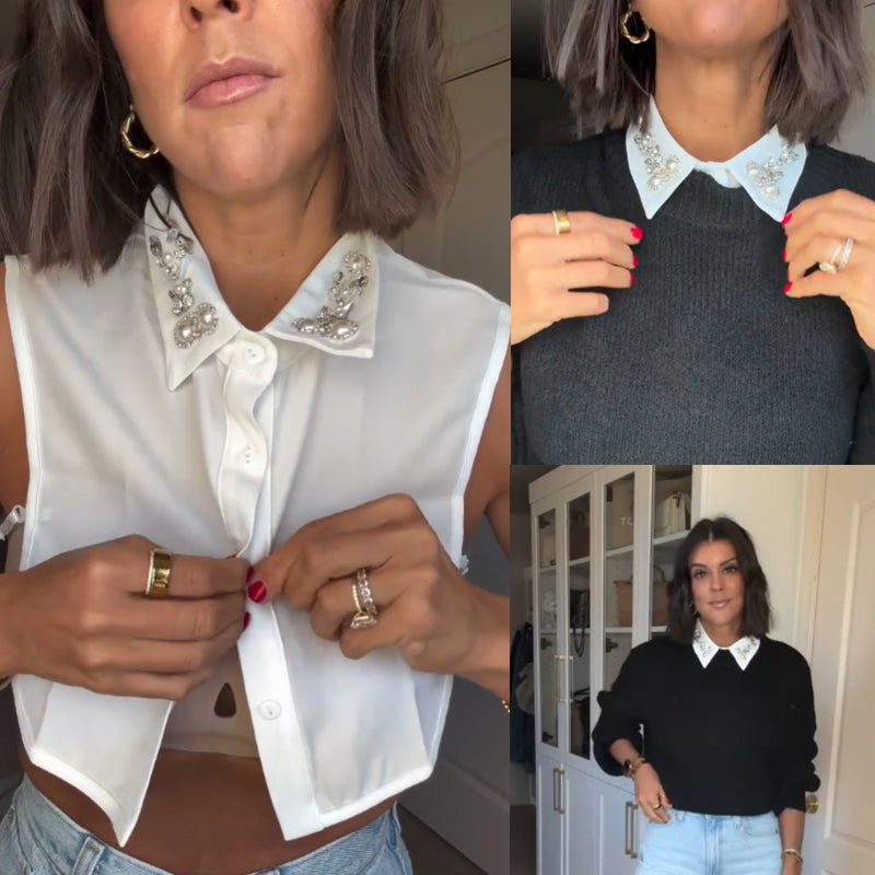 Kołnierzyk z diamentami i perłami – Przekształca każdą ubranie! 💎