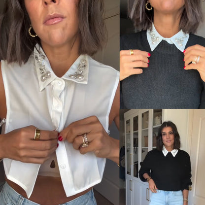 Kołnierzyk z diamentami i perłami – Przekształca każdą ubranie! 💎