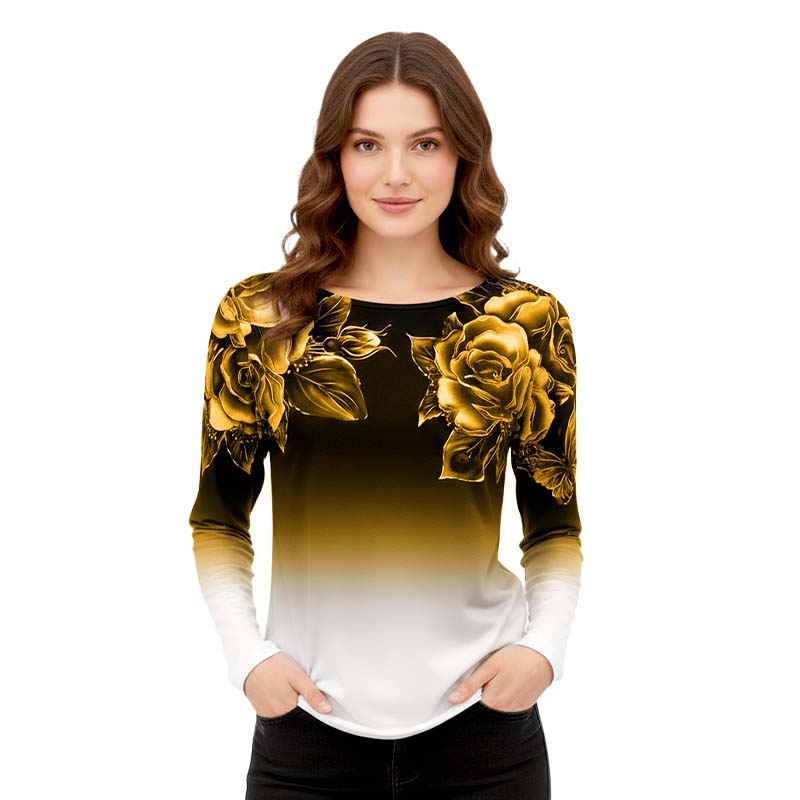 🔥👚Modna bluzka z długim rękawem i kwiatowym nadrukiem