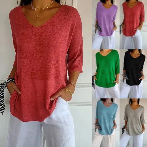 💖 Jednokolorowy dzianinowy top na jesień – komfort i elegancja w każdym rozmiarze 【M-4XL】