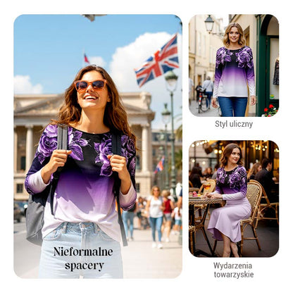 🔥👚Modna bluzka z długim rękawem i kwiatowym nadrukiem