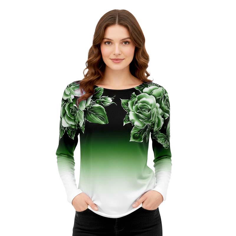 🔥👚Modna bluzka z długim rękawem i kwiatowym nadrukiem