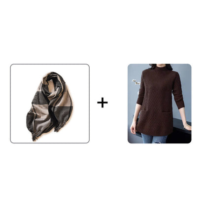 Damski modny sweter średniej długości z kieszeniami