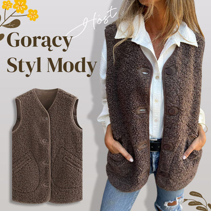 🎽Damska jesienna krótka ciepła kamizelka zapinana na guziki