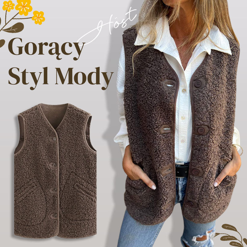 🎽Damska jesienna krótka ciepła kamizelka zapinana na guziki