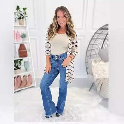 👖DAMSKIE JEANSY Z WYSOKIM STANEM I KIESZENIAMI