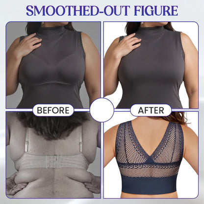 Koronkowa bezszwowa oddychająca koszulka z dekoltem w szpic