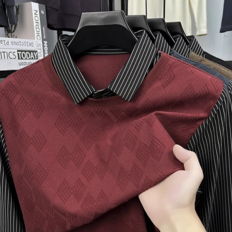 Męska casualowa bluzka z długim rękawem w stylu dwuczęściowym