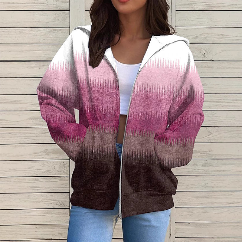 Damska modna bluza z kapturem z długim rękawem i nadrukiem w gradiencie