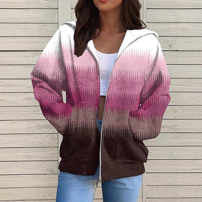 Damska modna bluza z kapturem z długim rękawem i nadrukiem w gradiencie