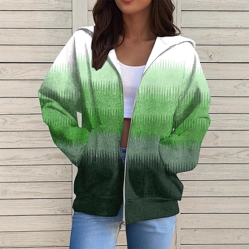 Damska modna bluza z kapturem z długim rękawem i nadrukiem w gradiencie