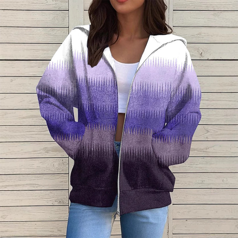 Damska modna bluza z kapturem z długim rękawem i nadrukiem w gradiencie