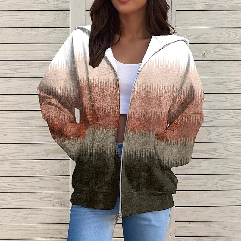 Damska modna bluza z kapturem z długim rękawem i nadrukiem w gradiencie