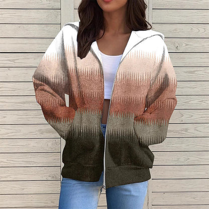 Damska modna bluza z kapturem z długim rękawem i nadrukiem w gradiencie