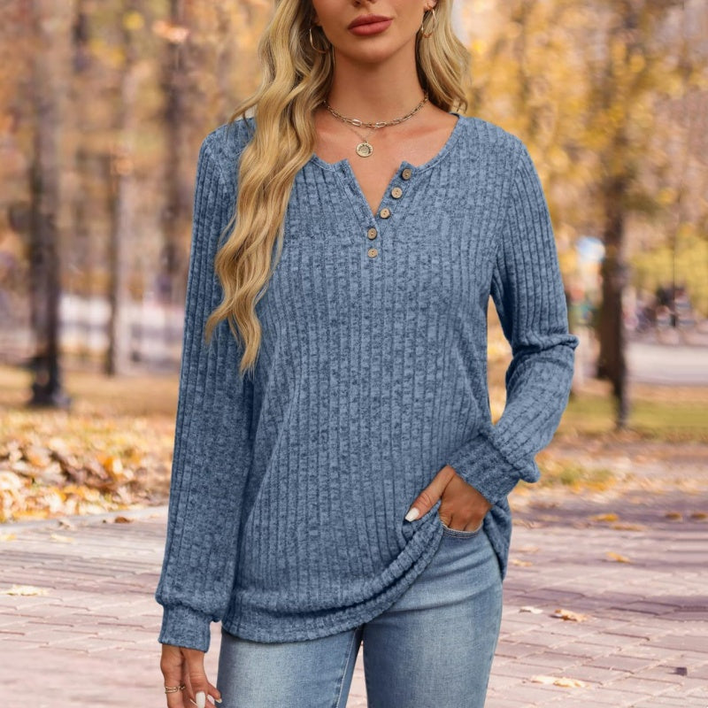 Damskie swetry codzienne z długim rękawem i prążkami