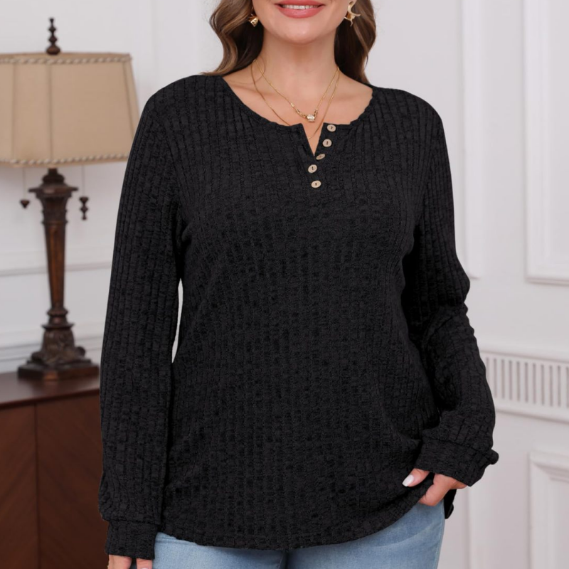 Damskie swetry codzienne z długim rękawem i prążkami