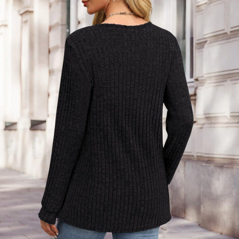 Damskie swetry codzienne z długim rękawem i prążkami