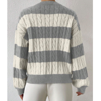 👚Damowy sweter w paski z dekoltem w serek