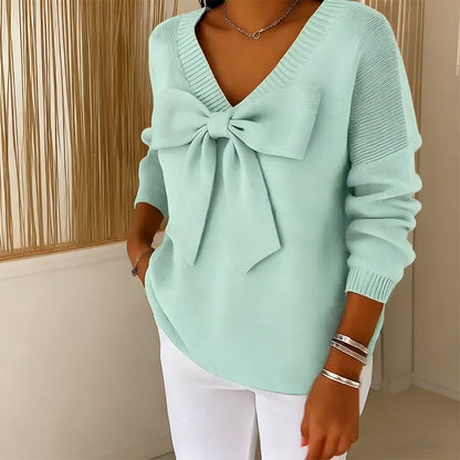 🔥Oferta limitowana – Damski sweter z dekoltem V i kokardą