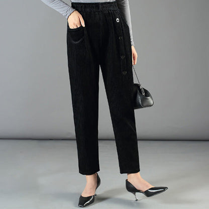 Damskie ciepłe spodnie z wysokim stanem z sztruksu