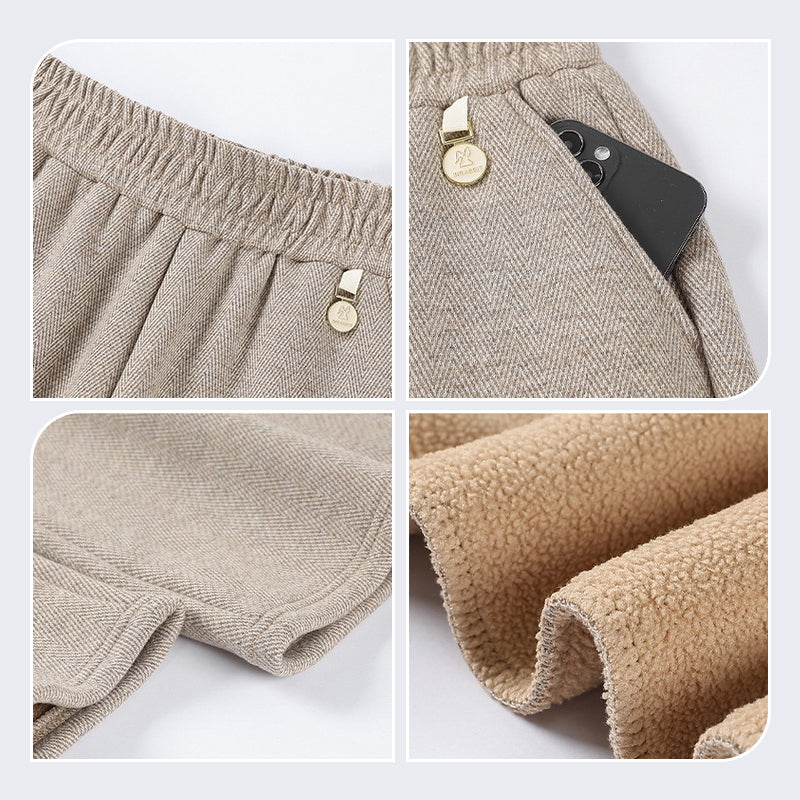 Spodnie z prostymi nogawkami, z elastycznej wełny jagnięcej, w jednolitym kolorze