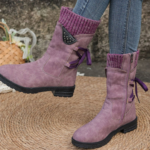 👢Eleganckie damskie botki do połowy łydki z wygodnym dzianinowym wykończeniem